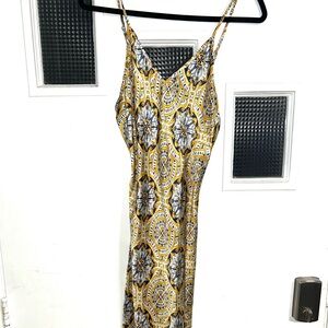 Gorgeous 100% silk mini dress geometric Mediterranean pattern